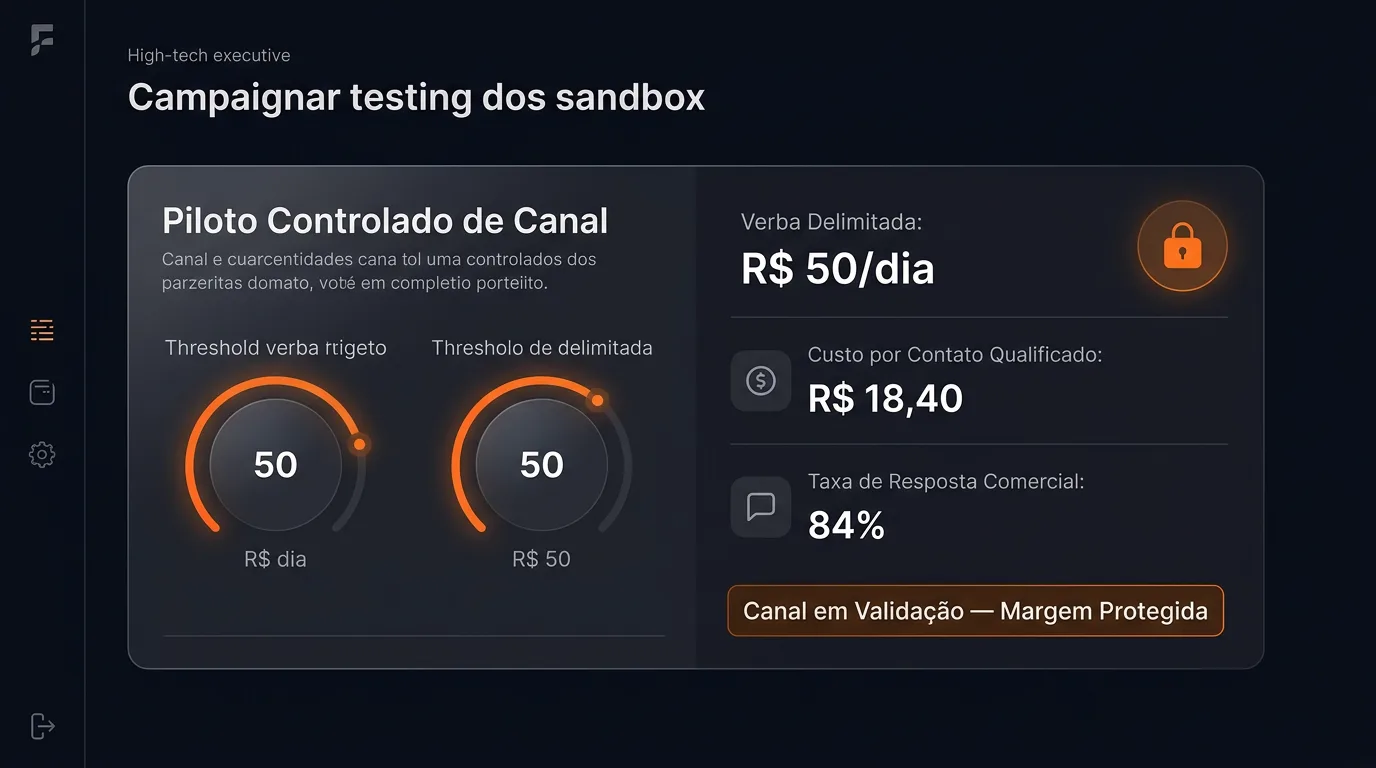 Painel de controle de piloto seguro com limite de orçamento e métricas de retorno
