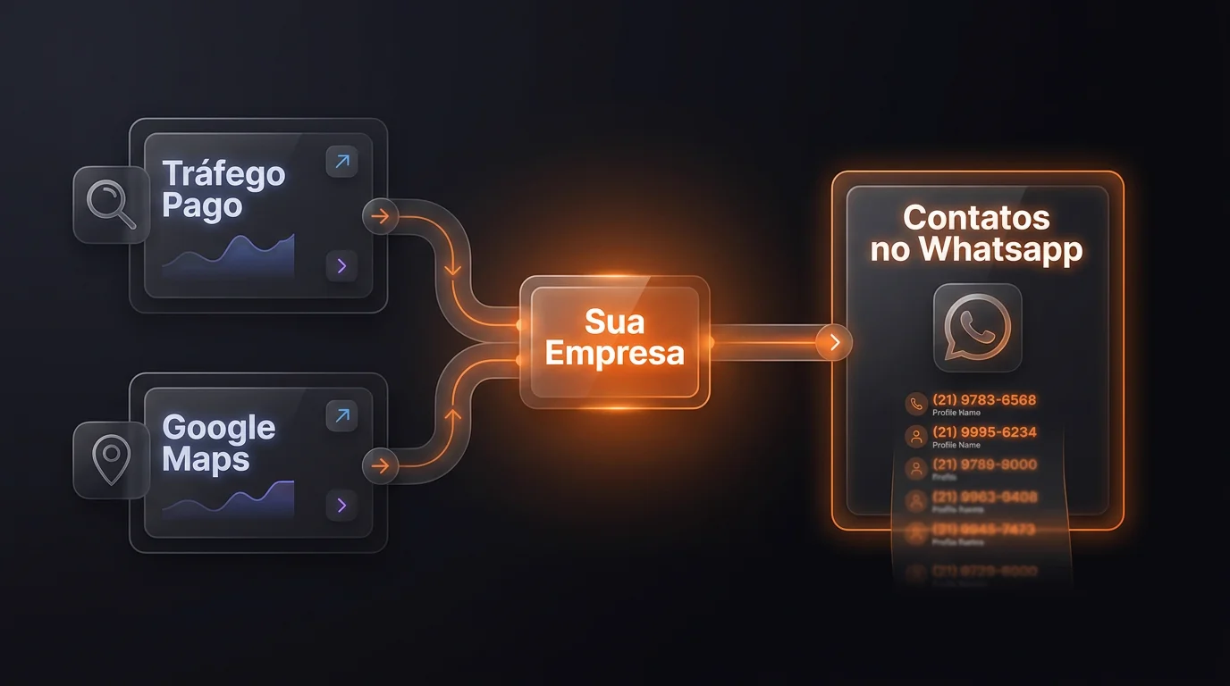 Diagrama de duas frentes de captação convergindo para a marca Sua Empresa